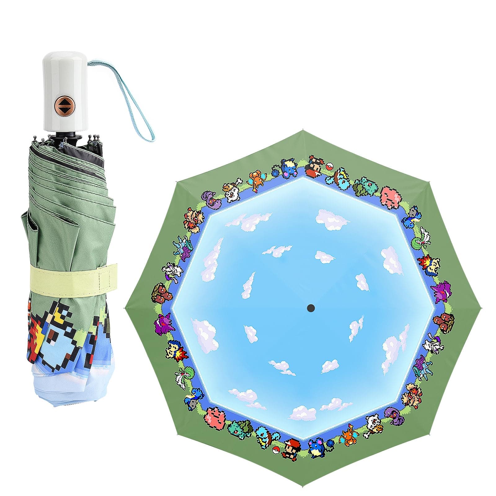 GTOTd Folding Umbrella Windproof Strong Umbrella,One Button Auto Open and Close, High-grade Steel Shaft Cartoon Style Umbrella for Rain and Sun