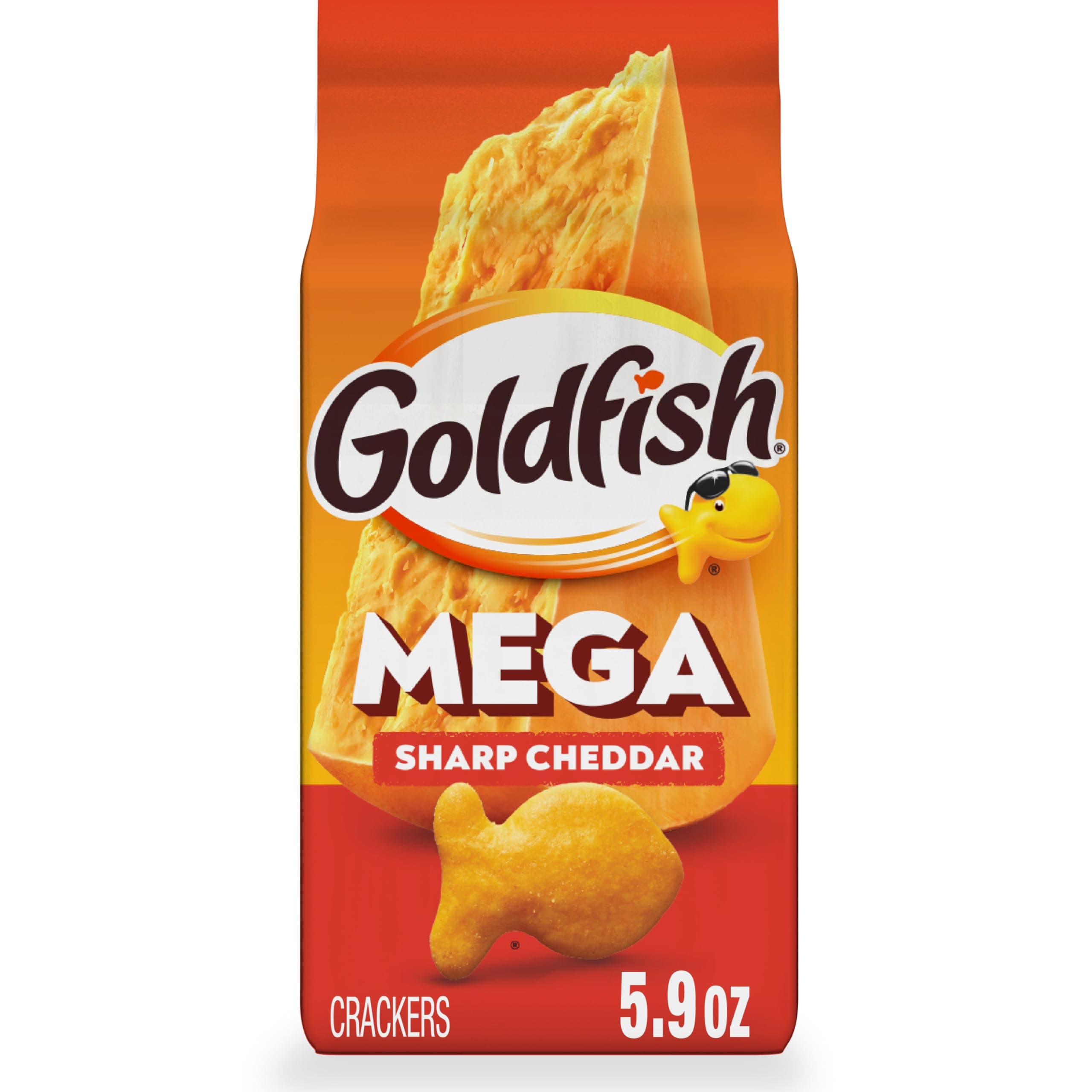 Goldfish Mega Bites, Sharp Cheddar Crackers, 5.9 Oz Bag