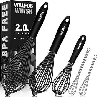 Silicone Whisks set with 7+5in mini stainless steel whisk, Non Scratch Coated 7+9+11in Whisks for Nonstick Cookware,Premium for Blending, Whisking, Beating, Frothing & Stirring