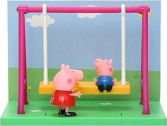 PEPPA PIG Playground Swing Themed Preschool Toy and George, Includes 2 Poseable Figures, Playset Playground Swing Accessory and Scene Cards, for Girls and Boys Ages 3+