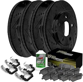 Hart Brakes Front Rear Brake Rotors Black Drilled Slotted Ceramic Pads Compatible For 2003-2008 Honda Pilot