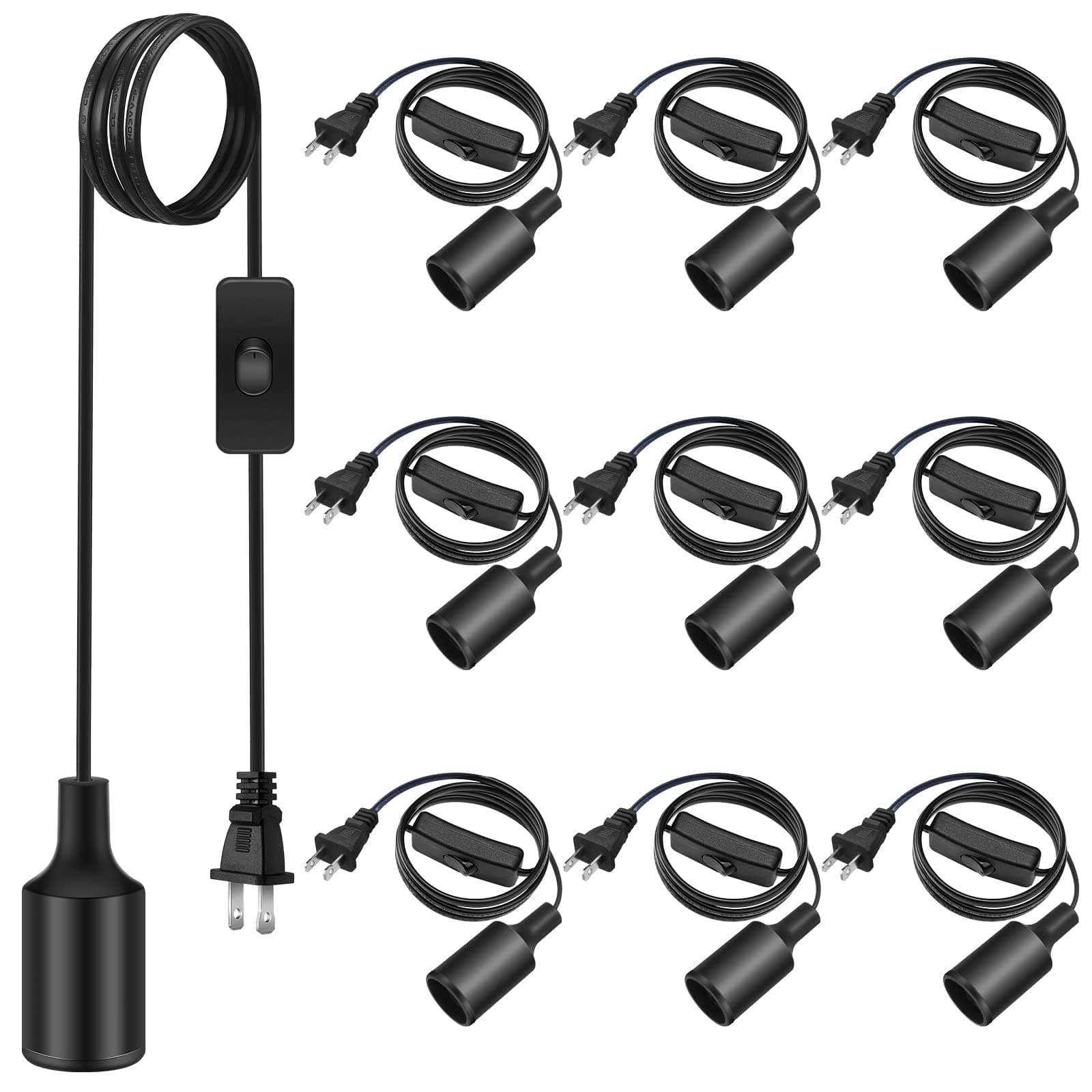 10 Pack Hanging Light Cord Pendant Light Cord with Switch Light Socket Extension Light Bulb Socket Cable Lamp Kit for E26 E27 Lamp Socket Lantern(Black, 12 Feet)