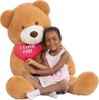 MaoGoLan Big Teddy Bear 4.3ft Stuffed Animal, I Love You Red Heart Giant Teddy Bear Plush Toy, Large Stuffed Animal Gift for Girlfriend, Boyfriend, Kids,Dark Brown