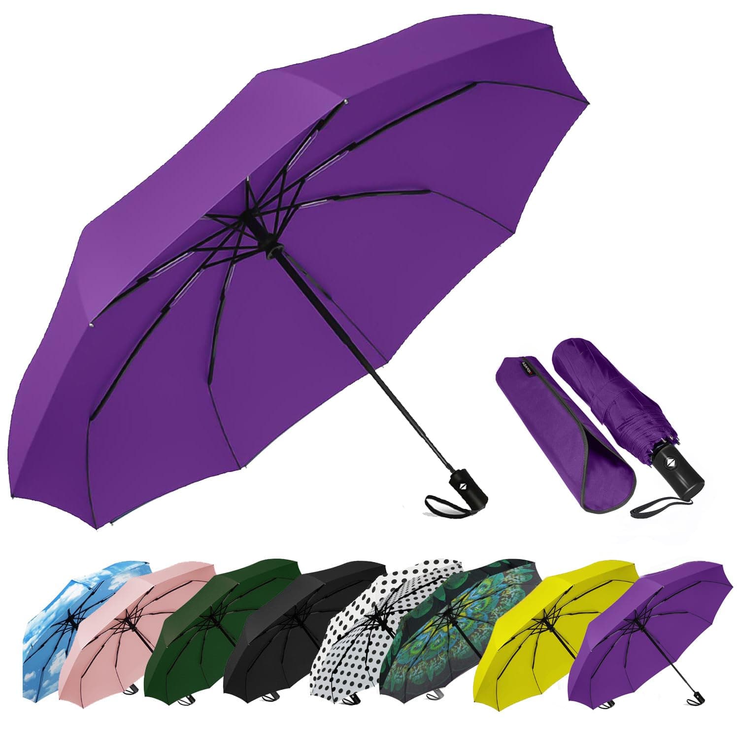SIEPASA Windproof Travel Compact Umbrella-Automatic Umbrellas for Rain-Compact Folding Umbrella, Travel Umbrella Compact, Small Portable Windproof Umbrellas for Men Women Teenage. (Purple)