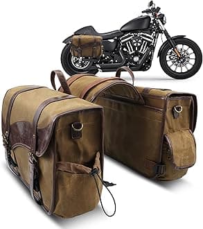 NICECNC Motorcycle Saddle Bags, Vintage Oil Waxed Canvas Motorcycle Saddlebags, Motorcycle Panniers Side Throw Over Saddle Bags Compatible with Harley