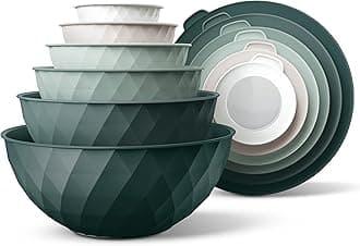 COOK WITH COLOR Mixing Bowls with Lids - 12 Piece Plastic Nesting Bowls Set includes 6 Prep Bowls and 6 Lids, Microwave Safe Mixing Bowl Set, Green Diamond