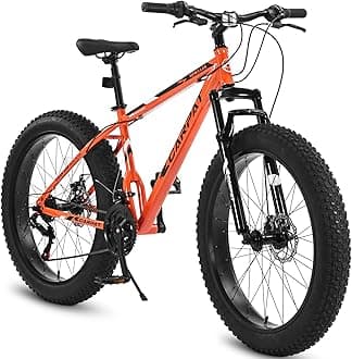 26 Inch Fat Tire Bike Adult/Youth Full 21 Speed Mountain Bike, Dual Disc Brake, High-Carbon Steel Frame, Front Suspension, Mountain Trail Bike, Urban Commuter City Bicycle