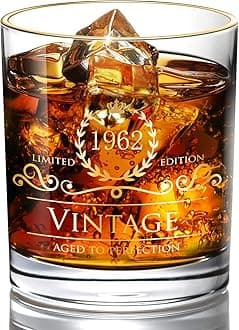 1962 59th Birthday Ideals for Men/Dad/Son, Vintage Unfading 24K Gold Hand Crafted Old Fashioned Whiskey Gl, Perfect for Home Use - 10 oz Bourbon Scotch, Party Decorations