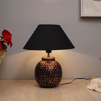Antique Table Lamp Incandescent Hammered Oil-Rubbed Bronze Metal Linen Drum Shade For Living Room Family Bedroom, (Ginger Jar, Black )