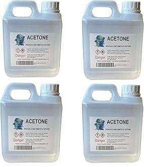 Acetone - Nail Varnish Remover- Solvent & Degreaser - 1Litre - 1000ml (1L Jerrycan x 4)