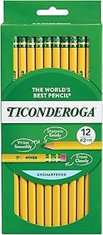 Ticonderoga Wood-Cased Pencils, Unsharpened, 2 HB Soft, Yellow, 12 Count