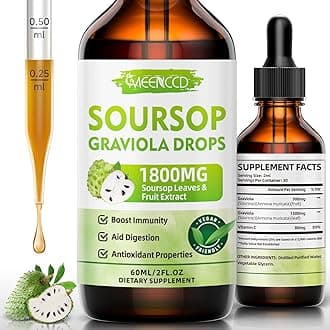 Soursop Graviola Liquid Drops 1800mg for Cell Support & Regeneration, Immune Boost, Relax, Liver and Zzz, Soursop Bitters Liquid, Herbal Goodness, Vegan, Sugar Free, Apple Flavor, 2 Fl Oz