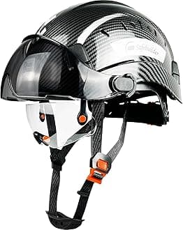 SAFEBUILDERCR06X+2V Construction Safety Helmet with Build-in Visor ABS Hard Hat with Visor OSHA Approved Hardhats Vented Carbon Fiber Pattern Industrial Head Protection Certified ANSI/ISEA Z89.1