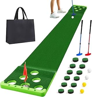 Golf Putting Game Set with Front Border for Indoor & Outdoor,Golf Putting Green Mat Include 4 Balls,1 Portable Bag,2 Flags&Cups,Practice Training Aid for Backyard,Party,Office