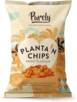 Plantain Chips - Low Fat Plantain Crisps - Gluten Free Snacks - Healthy Alternative Snack Multipack - Vegan, Nutritious & All Natural - Sweet Treats - 75g x 10 Pack