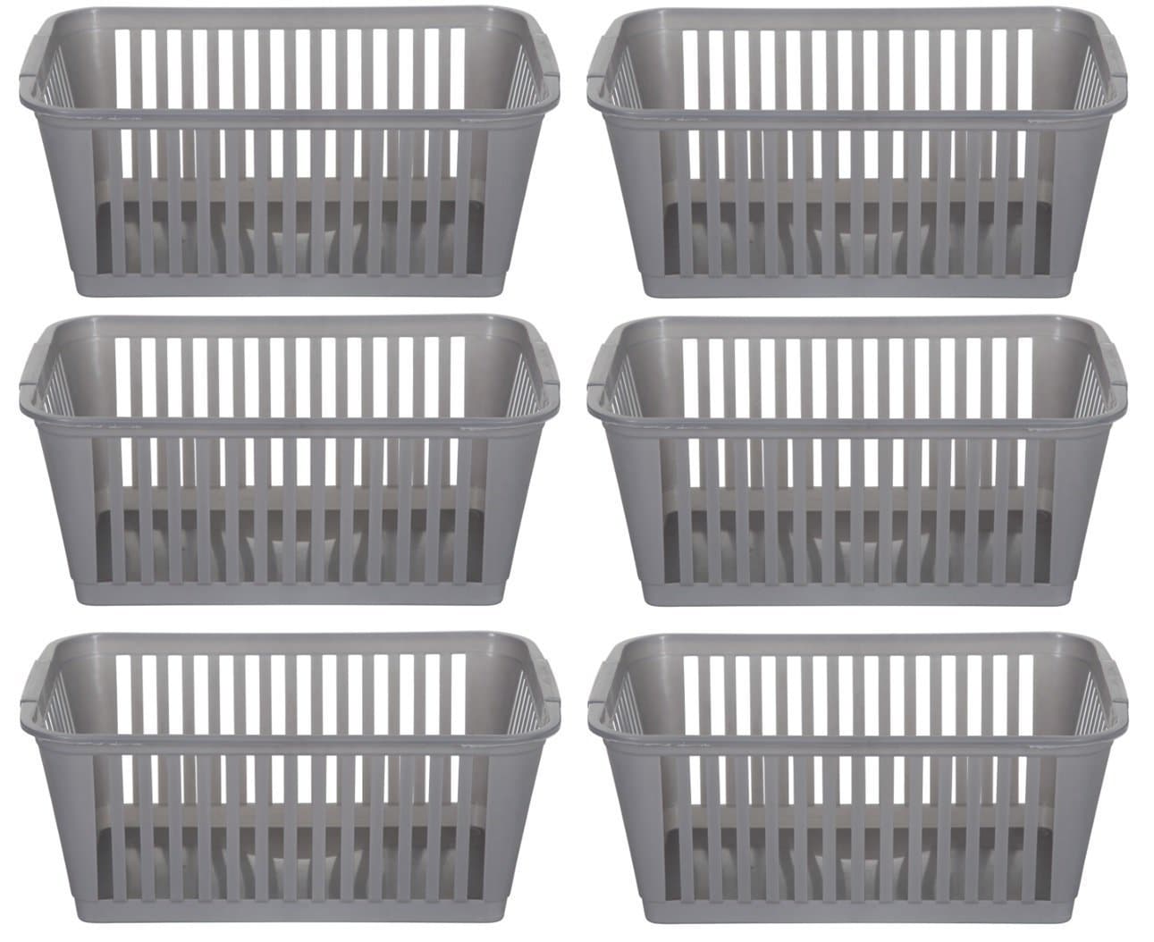 25 cm Silver Plastic Handy Basket Storage Basket - Pack of 6
