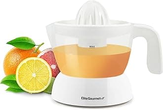 ETS-411 BPA-Free 30-Watt Electric Citrus Juicer Extractor: Compact Large Volume Pulp Control Oranges, Lemons, Limes, Grapefruits with Easy Pour Spout, 16 oz, White