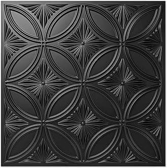 Decorative PVC Black Drop Ceiling Tile 2ft x 2ft, Glue up 3D Wall Panel 24 x 24in.12pcs