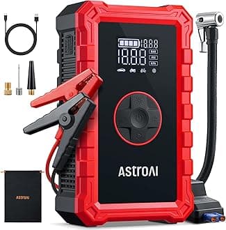 AstroAI S8 Air Jump Starter with Air Compressor,3000A Peak Car Battery Jump Starter Portable (9.0 Gas/6.5L Diesel) with 150PSI Cordless Auto-Shutoff Tire Inflator, 12V Battery Charger Booster(Red)
