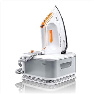 Braun CareStyle Compact Pro Steam Generator Iron, FreeGlide 3D, iCareMode, Eco and Turbo, Vertical Vaporization, Anti-drip, Water Tank 1.5 L, 6 bar/400g/min, 2400W, White/Orange