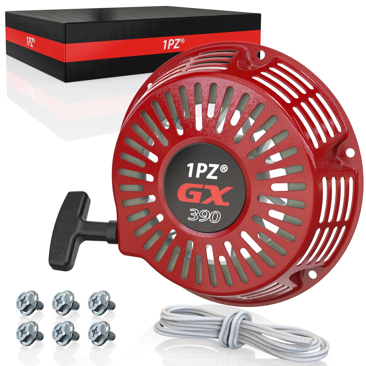 1PZ UK6-PS7 GX390 Recoil Spring Pull Starter Replacement for GX340 GX390 GX610 GX620 11hp 13hp 28400-ZE3-W01ZA Generator Pull Starter with 6 Bolts and Rope Kit