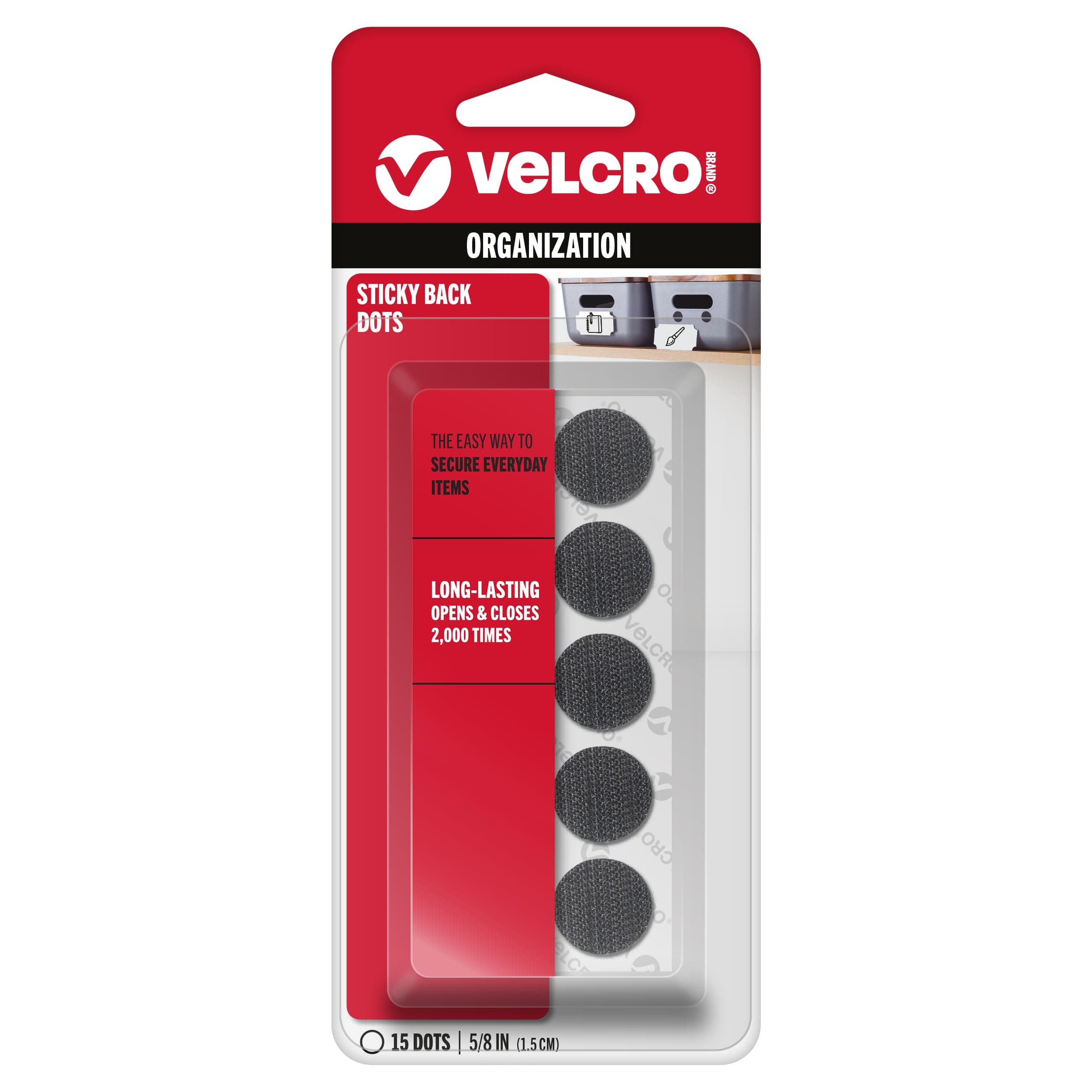 VELCRO Brand Sticky Back Hook and Loop Fasteners, Perfect for Home or Office, 5/8", Pack of 15, Black, Coins