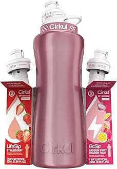 Cirkul 32oz Rose Gold Stainless Steel Water Bottle Starter Kit with Rose Gold Lid and 2 Flavor Cartridges (Strawberry & Passion Fruit Dragon Fruit)