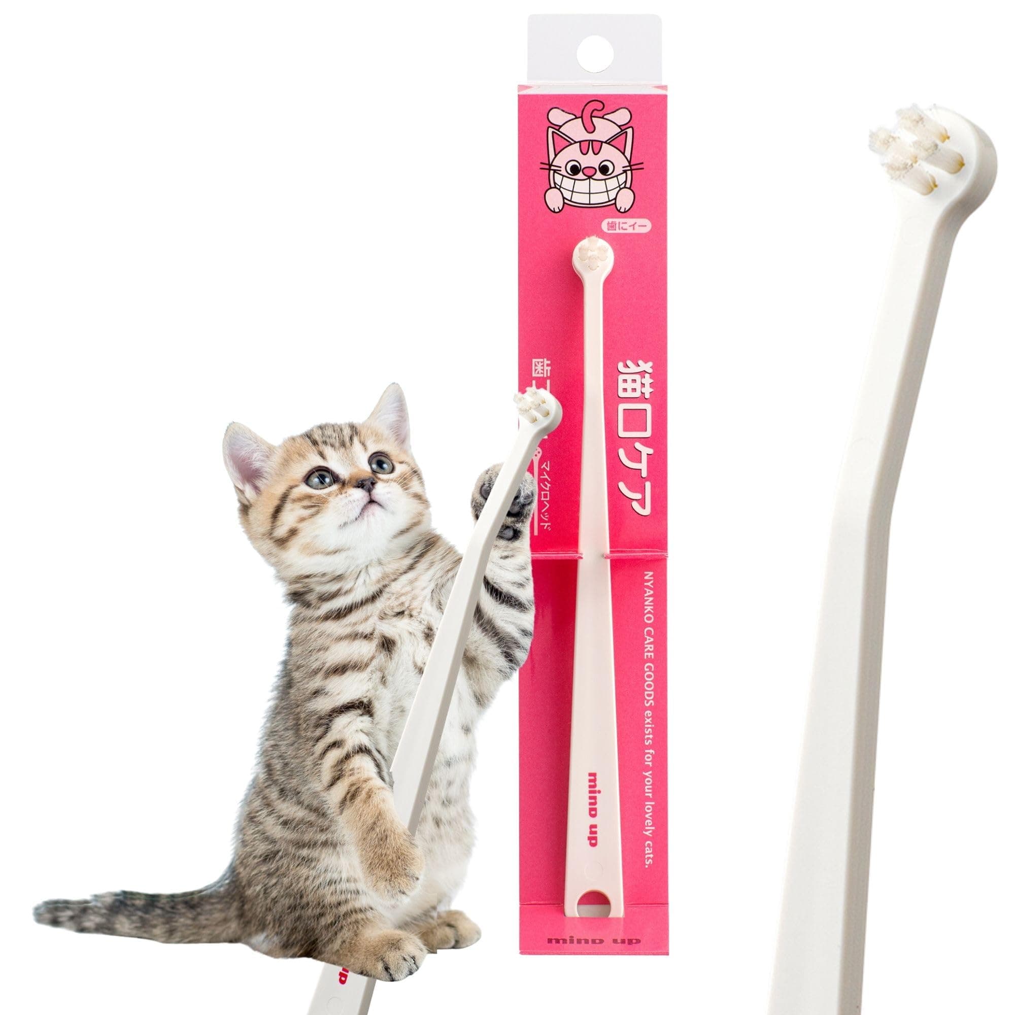 MIND UP Cat Toothbrush with Micro Head, 15° Angled Design for Easier Reach, Pet Toothbrush for Cats & Kittens, Gentle Everyday Brushing, Made in Japan