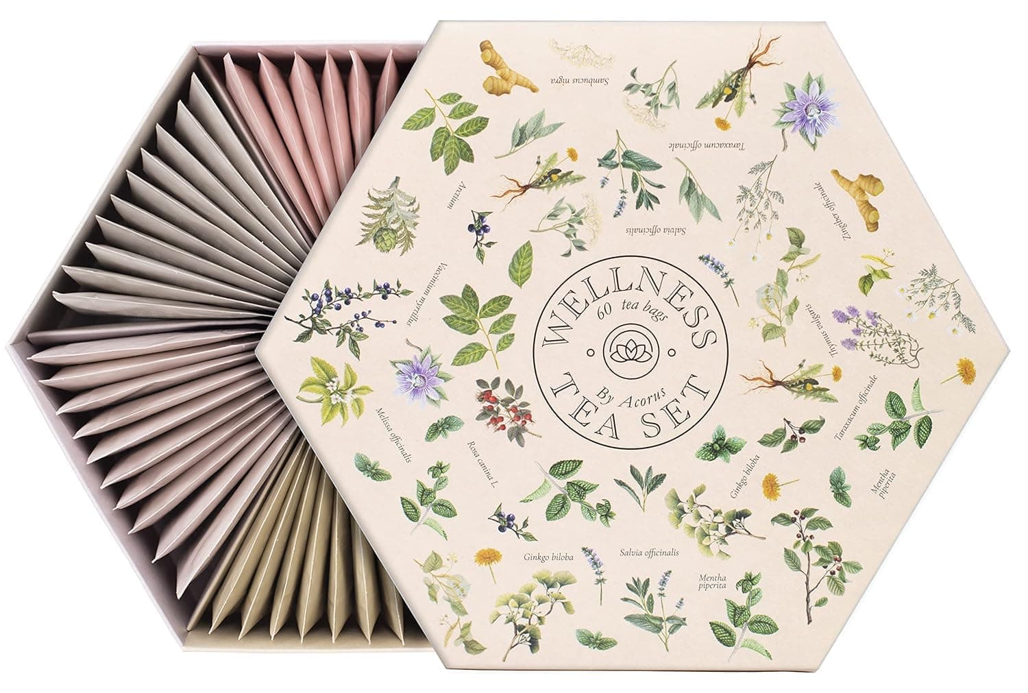 ACORUS | Wellness Tea Set | Natural Assorted Tea Hamper Box Gift Set | Tea Gift Set in the Gorgeous Box | 6 Functional Teas |60 Tea Box for Various Occasions | Herbal Tea Selection Box - 60 Tea Bags