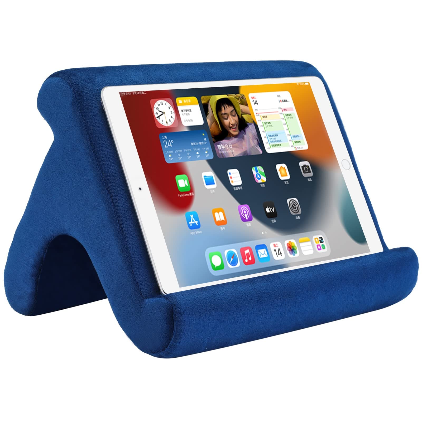 SAMHOUSING Tablet Pillow Stand Holder Dock for Bed with 3 Viewing Angles, Compatible with All Tablets,Phones and iPad Pro 9.7, 10.5,12.9 Air Mini 4 3, Kindle, E-Reader and Books(Navy)