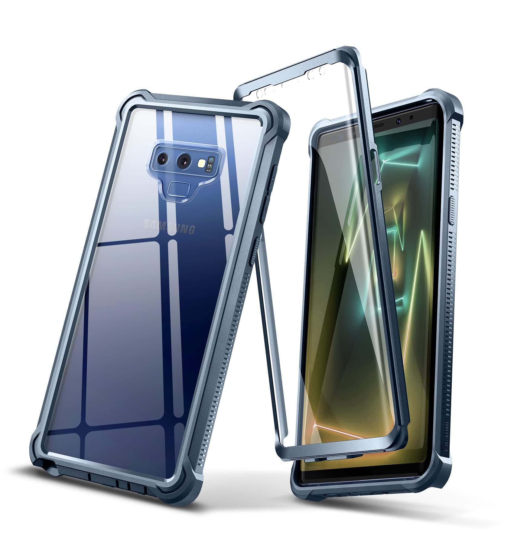 for Galaxy Note 9 Case with Screen Protector Clear Military Grade Rugged 360 Full Body Protective Shockproof Hard Back Cover Defender Heavy Duty Bumper Case for Samsung Note 9-Blue