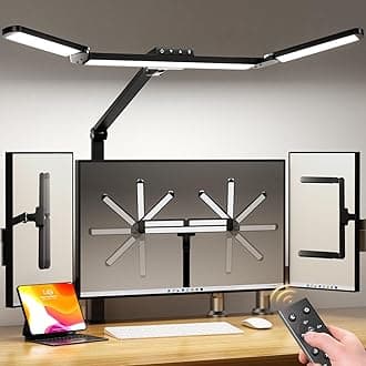 LED Desk Lamp with Clamp, Architect Desk Lamp for Home Office with Remote, 24W Ultra-Bright Desk Light with Stepless Dimming and Stepless Color Temp, Memory Function for Study and Workbench
