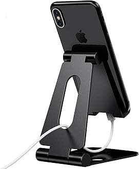 ELV Aluminum Adjustable Mobile Phone Foldable Holder Stand Dock Mount for All Smartphones, Tabs, Kindle, iPad (Black)