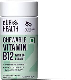 Eur Health Vitamin B12 with Methyl Folate Vitamin B6 Chewable Tablets Strawberry andLemon Flavor - 60 Tablets