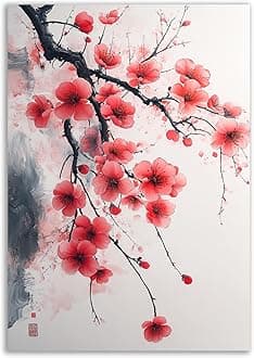 TERUEA Minimalist Abstract Floral Painting on Canvas Living Room Bedroom Home Wall Decor Chinese style peach blossom painting Canvas Prints for Living Room and Bedroom(pink)-80x120cm Unframed