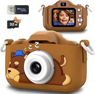 ZONEYKids Camera, ZONEY Children Digital Camera, 40MP 1080P HD Digital Video Camera with Cute Silicone Cover, Rechargable Video Recorder with 32G SD Card, Game Camera for Boys Girls Gift (Brown)