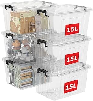 Cetomo 15L*6 Storage Box Storage Bin With Wheels Storage Container with Click Closure and Lid Stackable Transparent Organizer