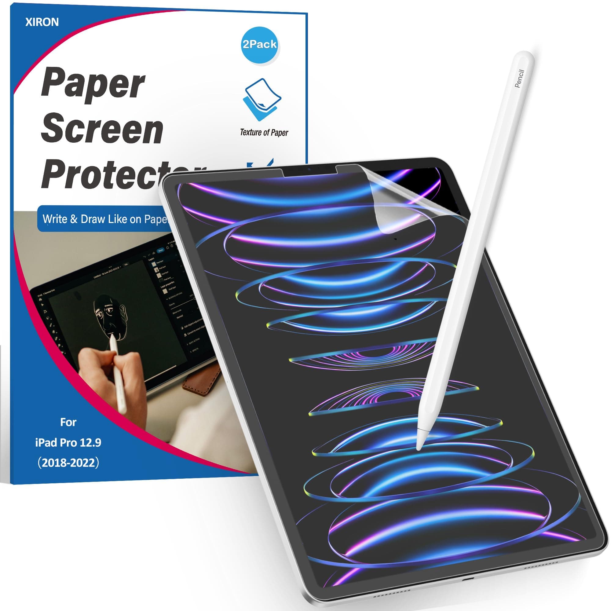 [2 PACK] Paper Screen Protector Compatible with iPad Pro 12.9 (2022&2021&2020&2018), High Touch Sensitivity No Glare for iPad Pro 12.9 Matte Screen Protector, Compatible with Apple Pencil
