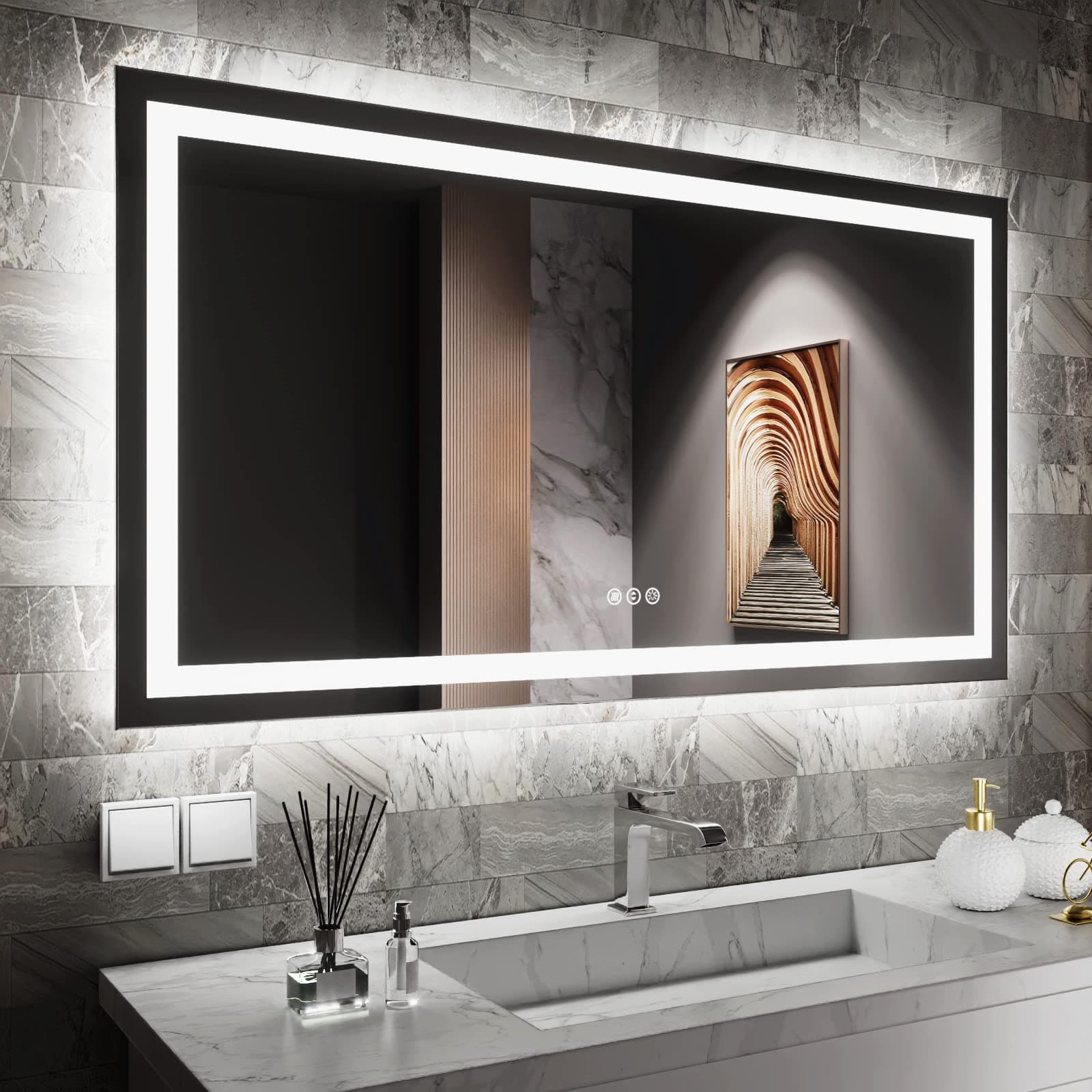 LED Bathroom Mirror, 55" X30" Front Light and Backlit Vanity Mirror, Dimmable Bathroom Mirrors for Wall, Anti-Fog, Memory, 3 Colors, Double LED Lights, Shatter-Proof, ETL Listed