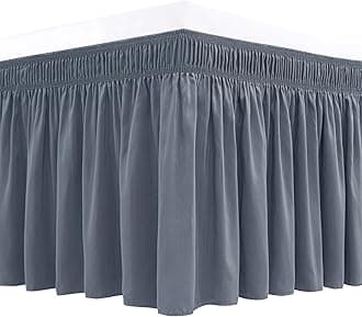 Biscaynebay Wrap Around Bed Skirts for Twin & Twin XL Beds Short Drop of 12", Dark Grey Adjustable Elastic Dust Ruffles Easy Fit Wrinkle Resistant Silky Luxurious Fabric Machine Washable