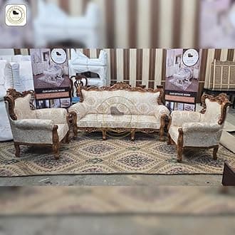 Luxury Wooden Sofa Set – Handcrafted 5-Seater Sofa with Teak Wood Frame and Premium Fabric – Royal Furniture for Living Room