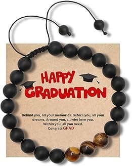 Natural Stone Bead Bracelet, Graduation Bracelet for Girls, Gifts For Teen Girls, Gifts For Teen Boys, Christmas Gifts For Kids,White Elephant Gifts for Adults, Men Gifts For Christmas