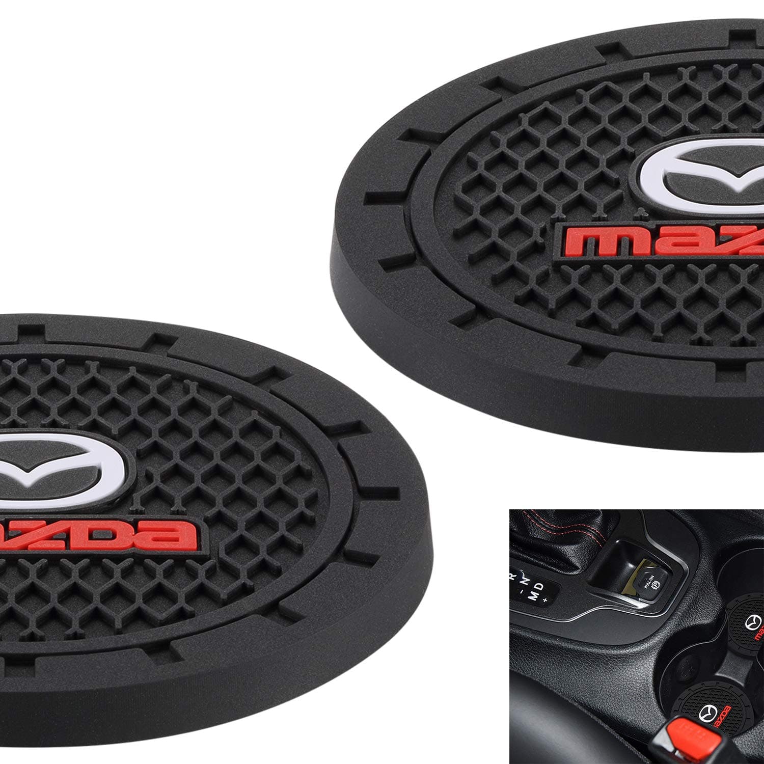 Car Interior Accessories for Mazda Cup Holder Insert Coaster - Silicone Anti Slip Cup Mat for Mazda 3 6 CX-3 CX-5 CX-9 MX-5 (Set of 2, 2.75" Diameter)