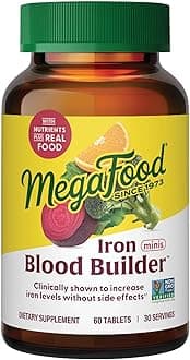 MegaFood Blood Builder Minis - Iron Supplement Clinically Shown to Increase Iron Levels Without Side Effects - Iron With Vitamin C, Vitamin B12 & Folic Acid - Vegan - 60 Tablets (30 servings)