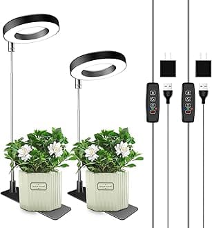 Aokrean Grow Lights for Indoor Plants, 48 LEDs Full Spectrum Plant Light for Indoor Plants, Height Adjustable Growing Lamp with Base, 3 Optional Spectrums, Auto Timer 3/9/12Hrs, 10 Brightness, 2 Pack