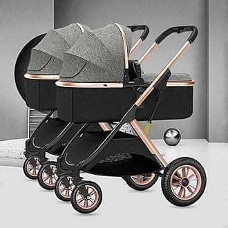 YCKEGEW Twin Baby Pram Stroller,Tandem Carriage For Newborn Side By Side Stroller,Foldable Double Seat Detachable Stroller High Landscape Reversible Pushchair Can Sit Lie (Color : /Gray)