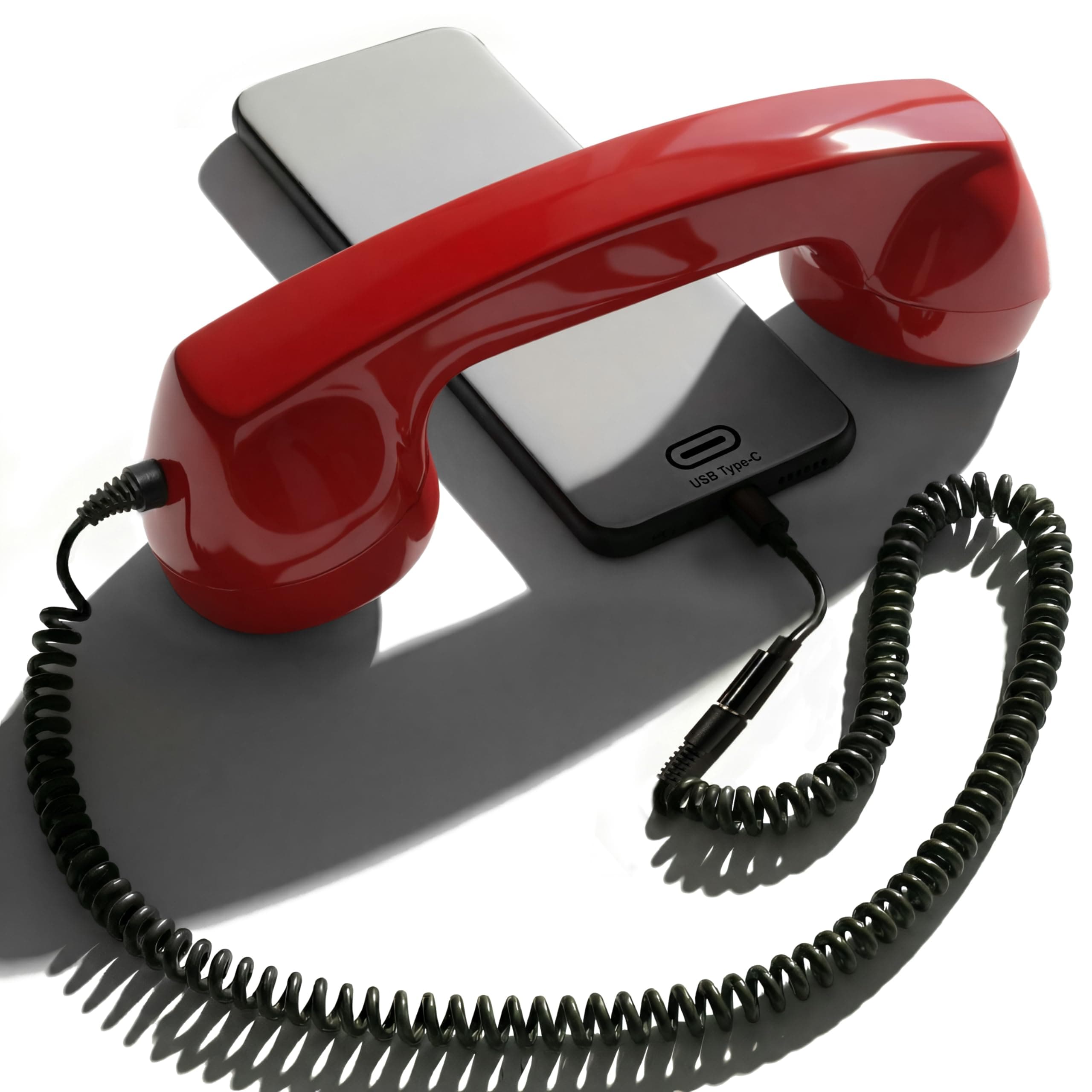 60s Micro USB-C Edition: Retro Telephone Handset for Mobile Phones & Smartphones, Corded Phone Receiver with 3.5 mm Plug & USB-C for Android, Tablets & Computers (Red)