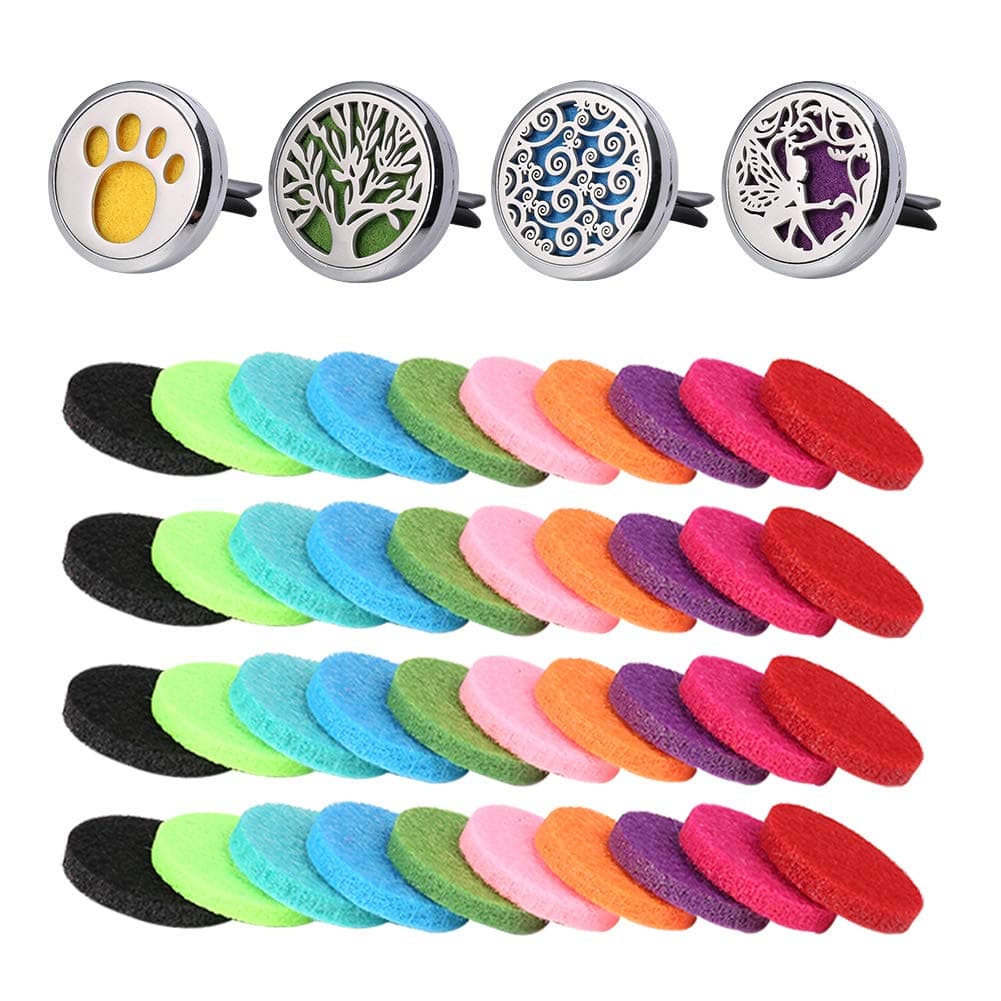 Firtink4 pieces car aromatherapy essential oil diffuser car diffuser stainless steel car accessories car aromatherapy vent clip with 40 pieces refill pads