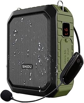 SHIDU Wireless Voice Amplifier Bluetooth Speaker 18W Waterproof Portable PA System with UHF Wireless Mic Headset Rechargeable Voice Enhancer Personal Microphone for Classroom Outdoors Tour Guide