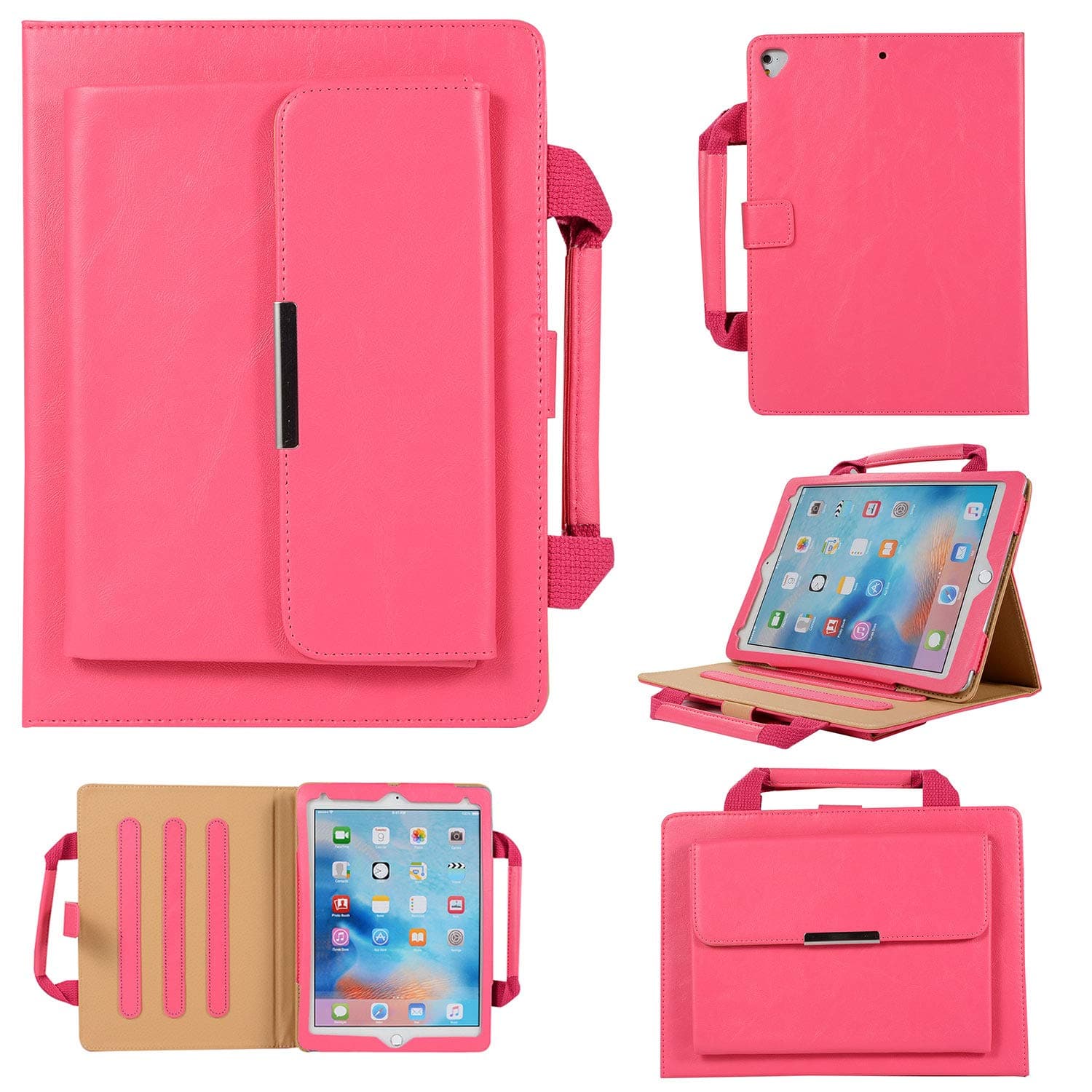 Handbag Case for Apple iPad Pro 12.9 2017/2015, Stand Folio Smart PU Leather Cover [Auto Wake/Sleep] with Document Pocket Hand Strap for Apple iPad Pro 12.9 Inch (1st Gen & 2nd Gen), Rose